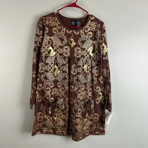 Baby Phat Kids Girls XL Blouse Dress Brown Gold Pockets y2K Slay NEW WITH TAGS - Picture 1 of 15