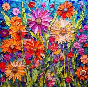 Puzzle-Mosaic Art Flowers-1000 Pieces Mosaic Art Paper Puzzle for Adults - Picture 1 of 4