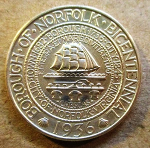 1936 NORFOLK BICENTENNIALCLASSIC COMMEMORATIVE SILVER HALF DOLLAR. HIGH GRADE. - Picture 1 of 2