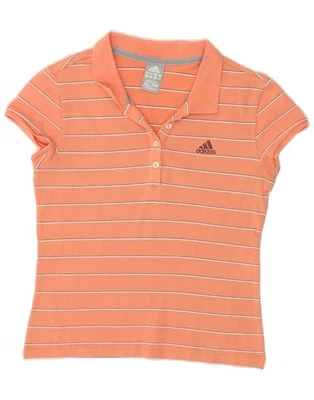 ADIDAS Womens Clima 365 Polo Shirt UK 12 Medium Orange Striped Cotton SQ04 - Image 1 of 3
