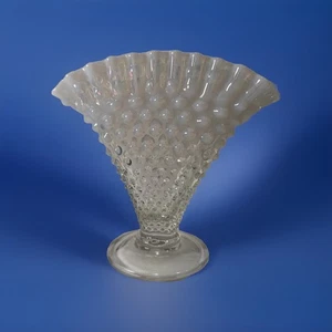 Vintage Fenton Opalescent Moonstone Hobnail Fan Vase 6" Vintage Glass Ruffles - Picture 1 of 6