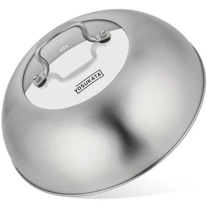 Wok Lid 11.4 In - Premium Stainless Wok Cover with Tempered Glass Insert Stea... - Picture 1 of 7