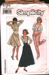 8186 Vintage Simplicity Sewing Pattern Misses 1980s Suspender Skirt Pants 10-14 - Bild 1 von 2