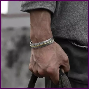 Bracciale donna uomo retrò vintage oro sterling 925 argento piuma - Foto 1 di 29