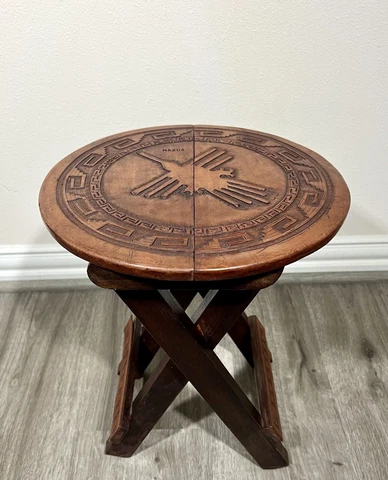 Vintage Peru Foldable Leather Stool Cover