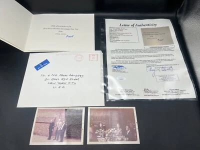 J. Paul Getty Signed Christmas Card to Jack Dempsey w/ Vintage Photos JSA LOA - Image 1 of 4