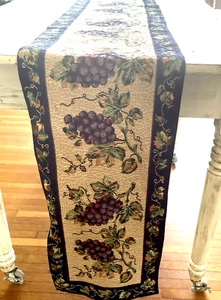 Vintage Table Runner Tapestry Grapes 12" x 92" French Inspirations Countryside - Picture 1 of 5