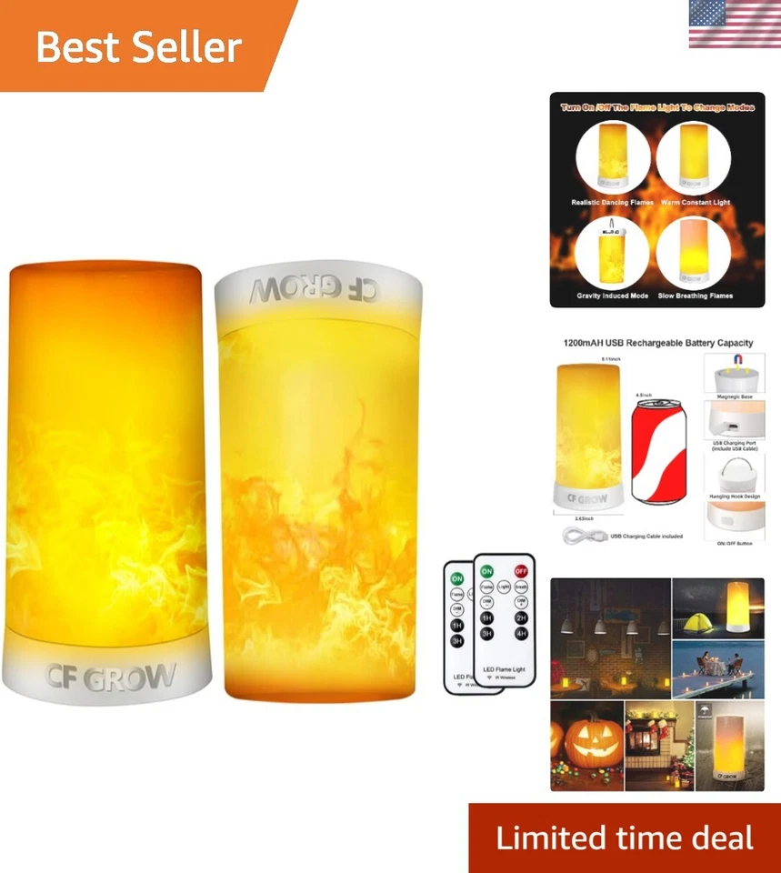 USB Rechargeable LED Flame Effect Light with Remote - 2 PCS Waterproof - Image 1 of 4