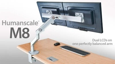 Humanscale M8 Dual Monitor Arm with Extensible clamp white/Chrome 2 of 8 - Image 1 of 4