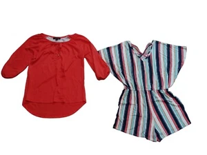 Girls Two-piece Bundle Set Romper Size 7/8 /Tshirt Long Sleeve Size Medium - Picture 1 of 11