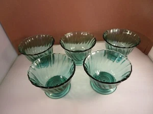 Set 5 bicchieri sherbet champagne vintage Jeanette Ultramarine Swirl blu verde - Foto 1 di 8