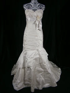 Paloma Blanca Wedding Ball Gown Bridal Dress 6-10 Silk Ivory Strapless Ruched - Picture 1 of 15