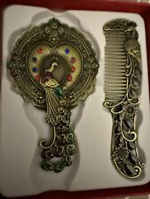 Beautiful Boxed Set Of Mirror & Comb Colorful Peacock Design Set In Box