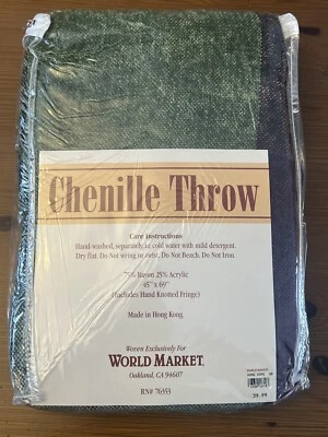 Vintage Chenille Throw Green Purple Bed Throw 45” X 69” New In Original Package - Image 1 of 4