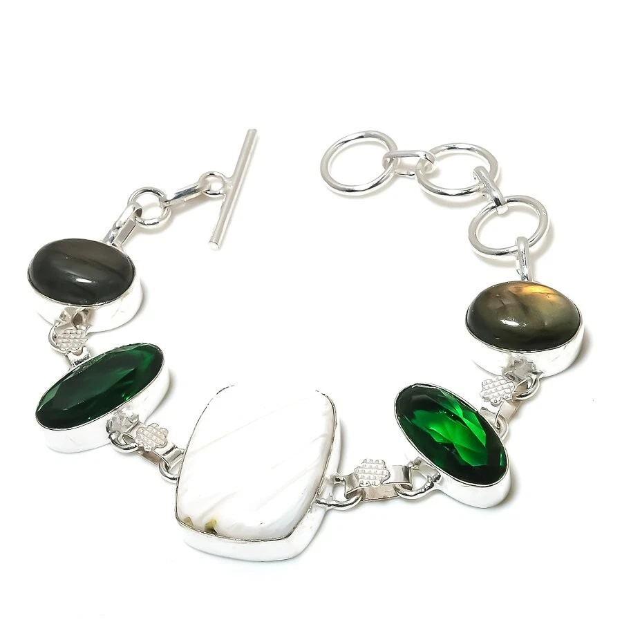 Natural Scolecite Gemstone Handmade 925 Sterling Silver Jewelry Bracelet Sz 7-8" - Image 1 of 1