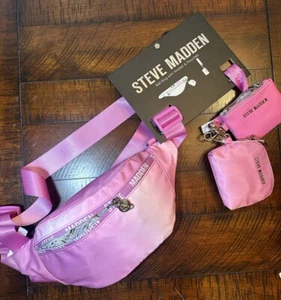 Nuevo Steve Madden Bolso Cinturón Muñequera Bolsa Set de Regalo Ombre Rosa Riñonera Cintura Nylon - Imagen 1 de 4