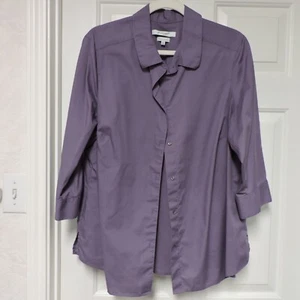Foxcroft Top Blouse Womens Plus 16W Purple Button Up Wrinkle Free 3/4 Sleeve - Picture 1 of 8