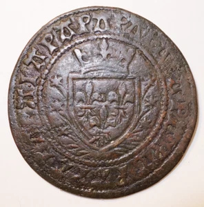 Grand Jeton de Compte à l'écu, aux palmes et étoiles, 15° siècle Rare !! - Picture 1 of 2