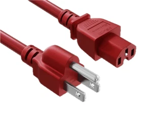 Cable Leader 2ft Heavy Duty Power Cord NEMA 5-15P to IEC320 C15 14AWG RED - Picture 1 of 6