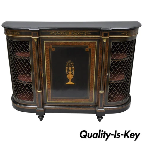 19th C. French Napoleon III Ebonized Brass Boulle Inlay Sideboard Buffet Cabinet Cover