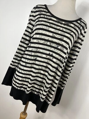 Suéter Nic+Zoe M Mediano Mezcla de Lino Negro Gris Blanco Rayas Manga Larga V7 Foto 1 de 4