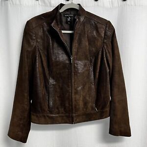 Valerie Stevens Women’s Brown Lizard Textured Leather Moto Jacket Medium 