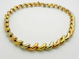 Italian 585 (14k) Multi-Tone Gold Shiny San Marco Necklace Choker 45.1 grams - Picture 1 of 12