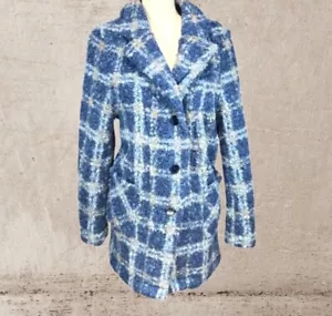Picadilly Sherpa Jacket Plaid Blue Size Medium - Picture 1 of 5