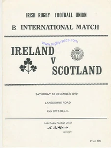 Ireland B v Scotland B RUGBY PROGRAMME - 1 December 1979 Lansdowne Rd, Dublin - Picture 1 of 2