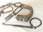 Extremely rare 17&#39;s Wrought Iron PRISONER LEGCUFFS SHACKLES Working Lock &amp; Key