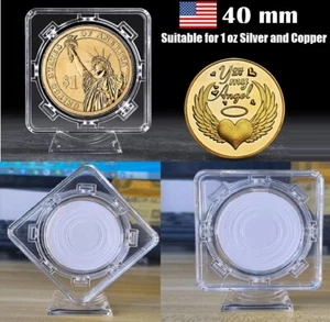 4× Coin Display 3D Case Stand Rotatable Floating Coin Capsules Protector 40mm US - Picture 1 of 15