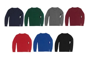 Long Sleeve Knitted V Neck Tank Top Jumper Sweater Boys Girls School Uniform - Picture 1 of 8
