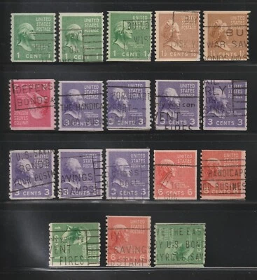 1939 Presidential Series Coils, 18 Stamps with Slogan Cancels - Image 1 of 2