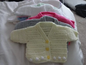 NEWBORN BOBBLE CROCHET BABY CARDIGAN - Picture 1 of 27