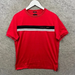 Hugo Boss Shirt Mens Medium Red Porsche Mercerised Racing Crew Top - Picture 1 of 9