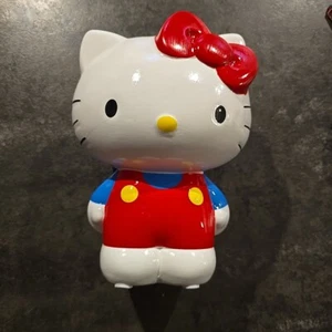 Sanrio Hello Kitty Piggy Bank Red & Blue Standing Ceramic 7.5” X 5” NEW - Picture 1 of 3