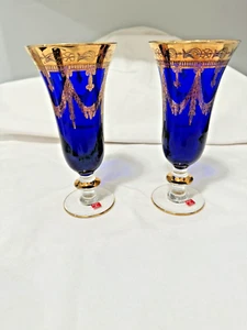 2er Set Vintage Arte Italica Medici Kobaltblau Große Gläser & 24k Gold Design - Bild 1 von 8