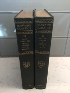 ANTIQUE 1909 Green Covers HARVARD CLASSICS ENGLISH POETRY Vol 40 & Vol 19 Faust  - Picture 1 of 12