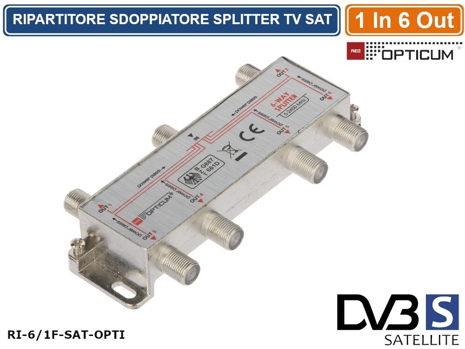 RIPARTITORE SPLITTER MOLTIPLICATORE SEGNALE TV SATELLITARE 15.9 db 1 IN - 6 OUT - Immagine 1 di 2