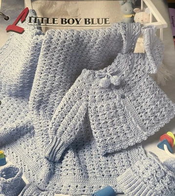 ~Little Boy Blue   Afghan~Cap~Sweater~Booties Annie's Crochet Pattern~ - Image 1 of 3