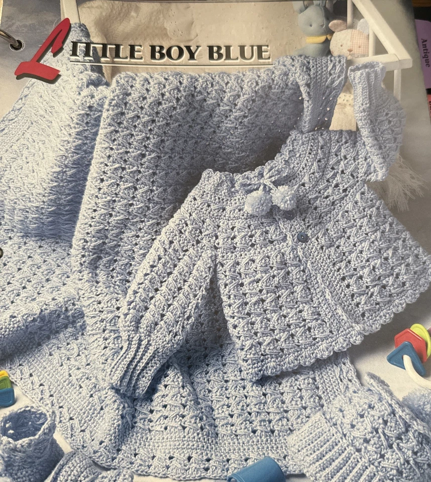 ~Little Boy Blue   Afghan~Cap~Sweater~Booties Annie's Crochet Pattern~ - Image 1 of 3