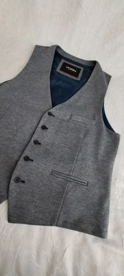 Yorn,  Herren Slim Anzugweste  - 52, Viskose + Polyester,  Grau / Blau - Bild 1 von 4