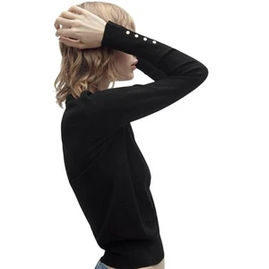 Suéter Zara Tejido Fino Top Talla 2 Negro 4 Botones Dorados Puño Cuello Redondo Pullover - Imagen 1 de 8