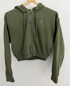 Gymshark Crop Full Zip Hoodie Women’s M Green Long Sleeves Gym Hike Walk Casual - Picture 1 of 8