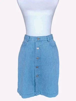 🐎Polo Ralph Lauren Vintage Azul Jean Rayas Botón Falda Hecha en EE. UU.-Talla 10 Foto 1 de 4