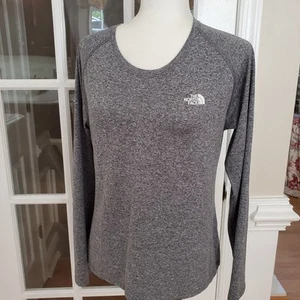 The North Face Women's Long Sleeve Deep Round Neck Heather Gray Top Shirt - Picture 1 of 24