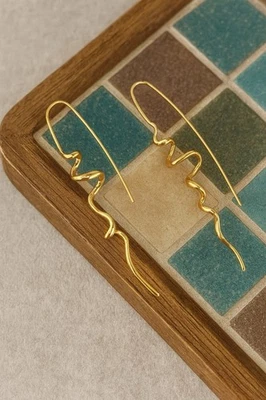 Anthropologie Spiral Geometric Earrings Gold Retro Threader Boho Wavy Serpent - Image 1 of 4