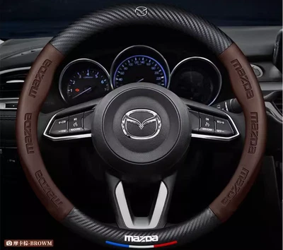 15"38cm Leather+Carbon fiber Steering Wheel Cover For 1967-2026 Mazda All models - image 1 of 4