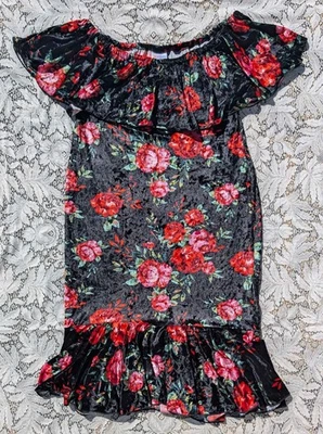 Sexy Vestido Sirena LuLaRoe Gótico Vamp Negro Rojo Floral Rosa Terciopelo Hombro Descubierto Foto 1 de 4