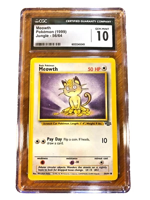 VINTAGE Meowth Common #56 - CGC GEM MINT 10 - 1999 Jungle Unlimited - Pokemon - Image 1 of 3